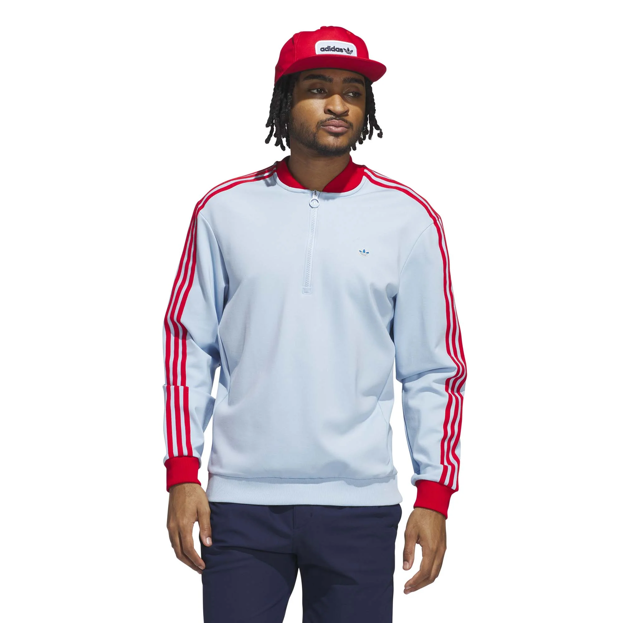 Adidas Men's Originals 3-Stripes 1/4 Zip Sweatshirt - Clear Sky - Image 2