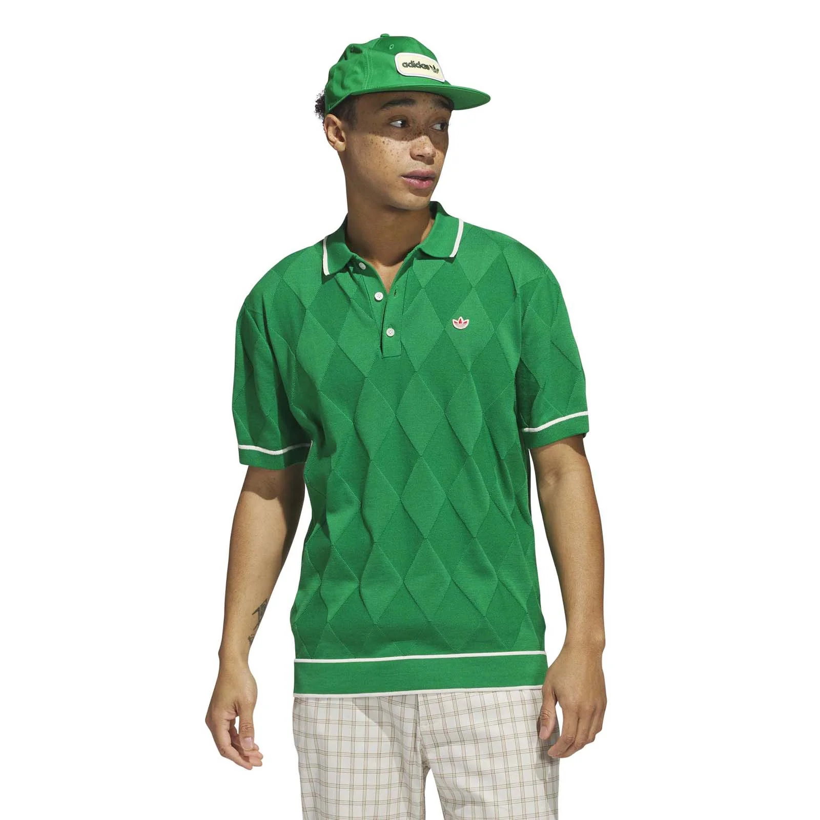 Adidas Men's Originals Argyle Knit Polo Shirt - Green - Image 2