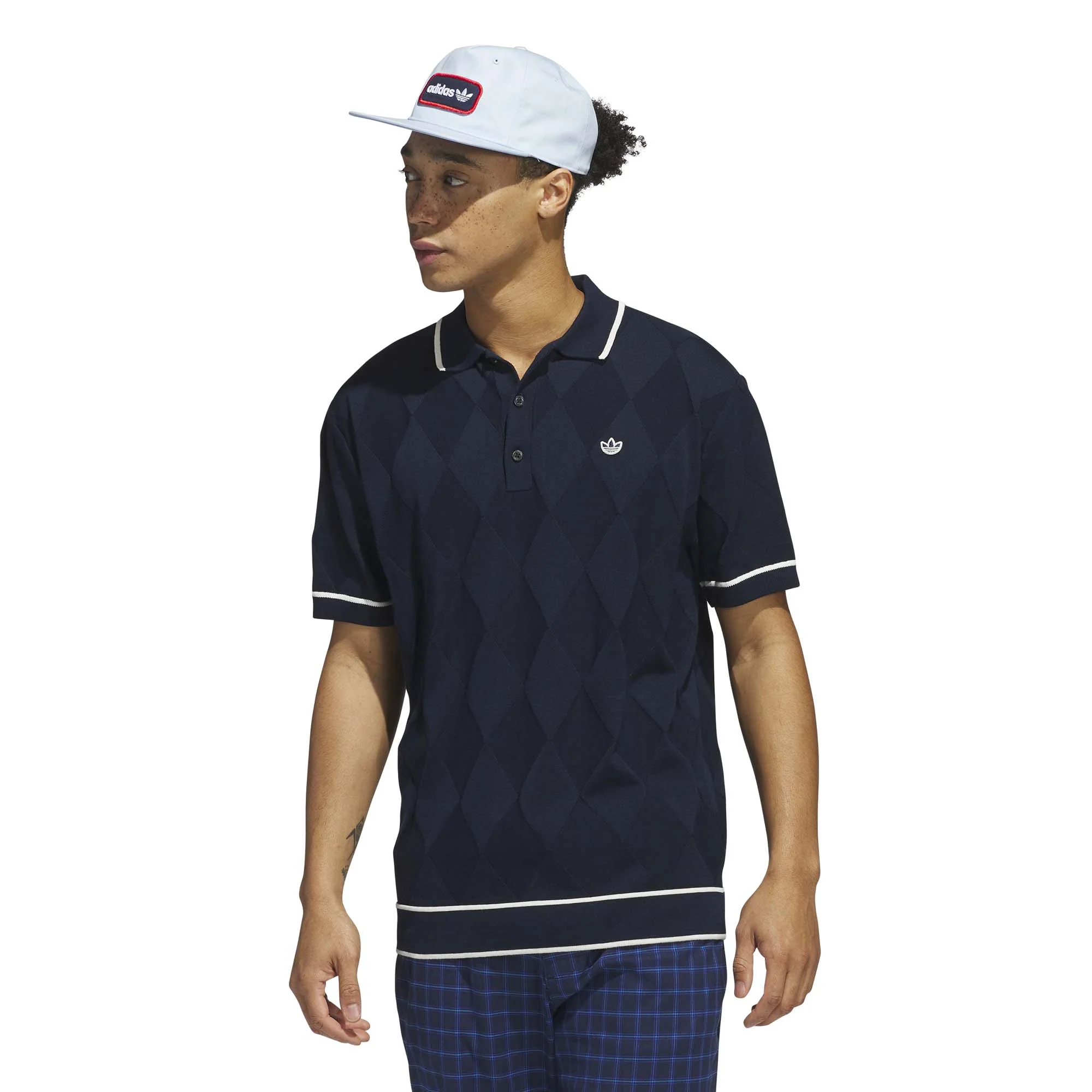 Adidas Men's Originals Argyle Knit Polo Shirt - Night Indigo - Image 2