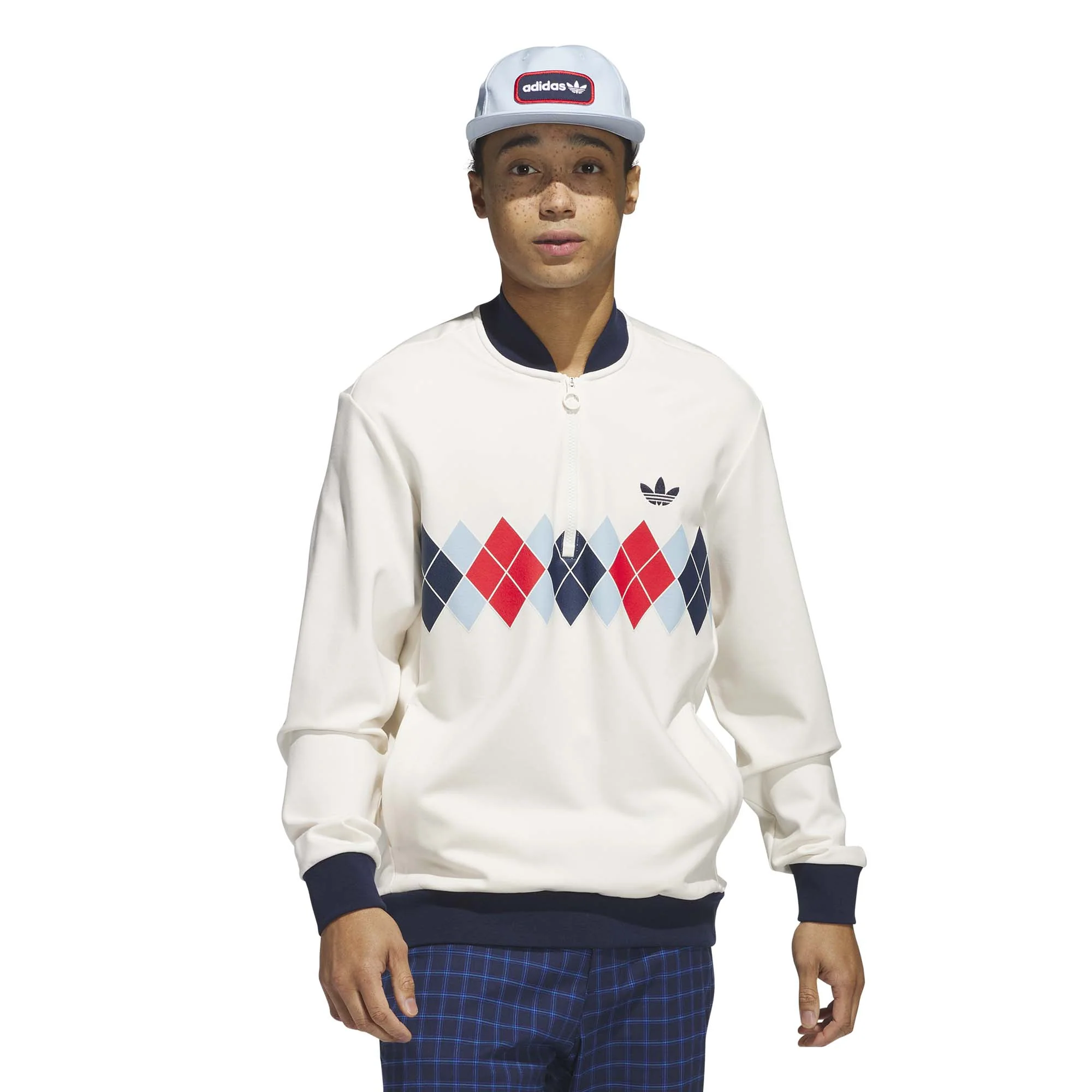 Adidas Men's Originals Argyle Printed 1/4-Zip Sweatshirt - Chalk White - Image 2
