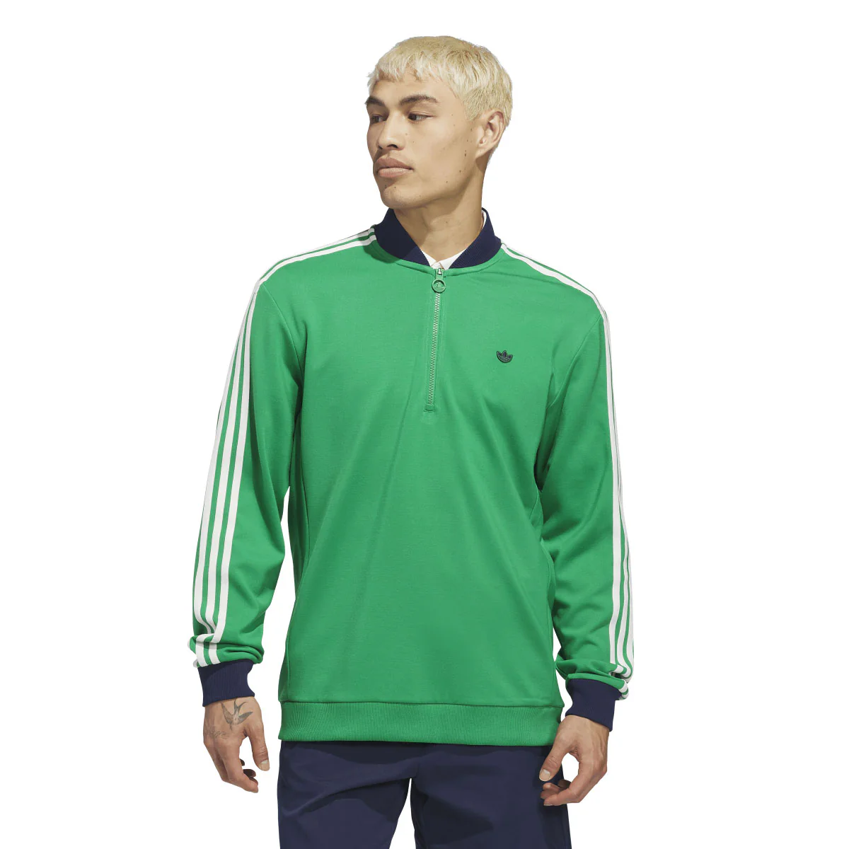 Adidas Men's Originals 3-Stripe 1/4 Zip - Green/Night Indigo - Image 2