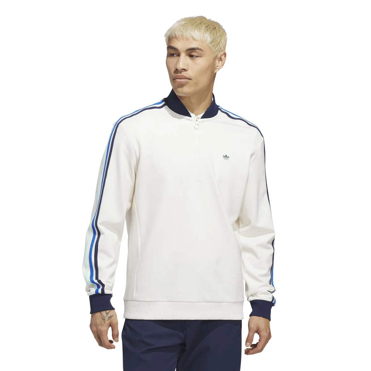Adidas Men's Originals 3-Stripe 1/4 Zip - Chalk White/Night Indigo - Image 2