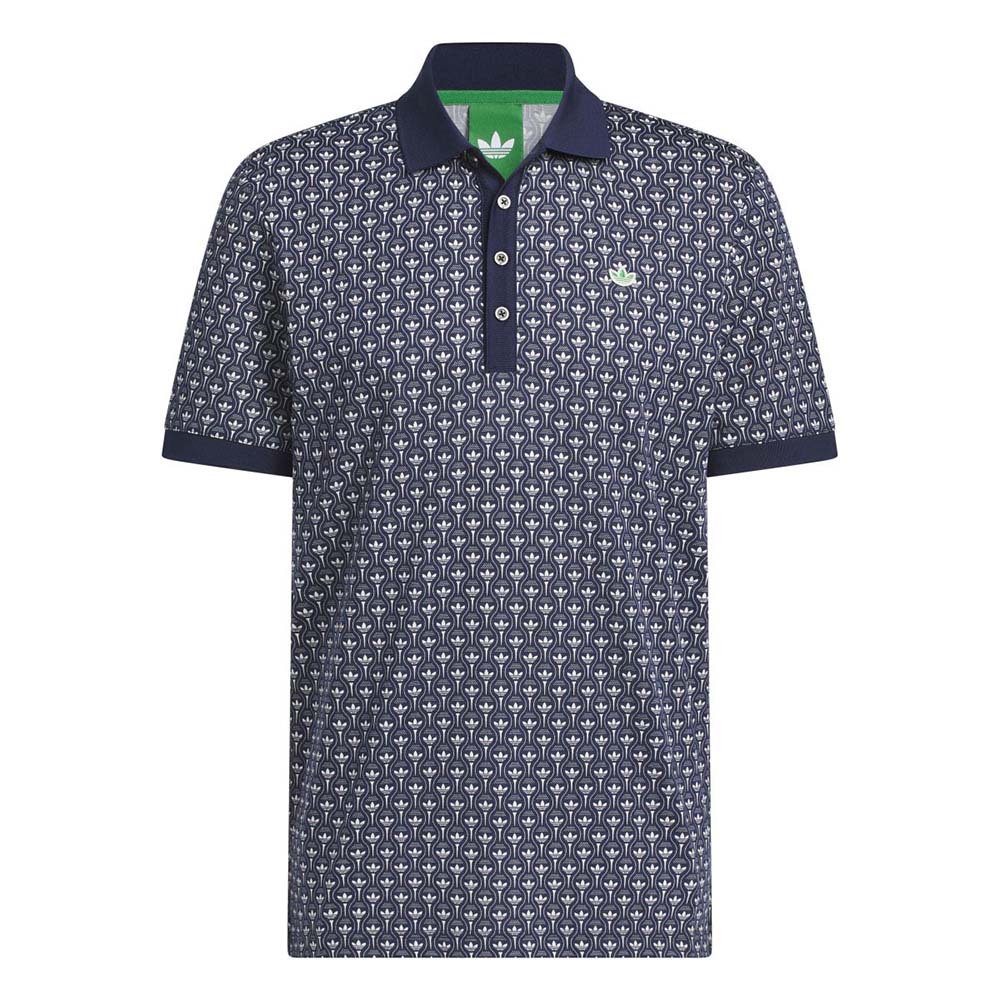 Adidas Men's Originals All Over Trefoil Polo - Night Indigo/Chalk White
