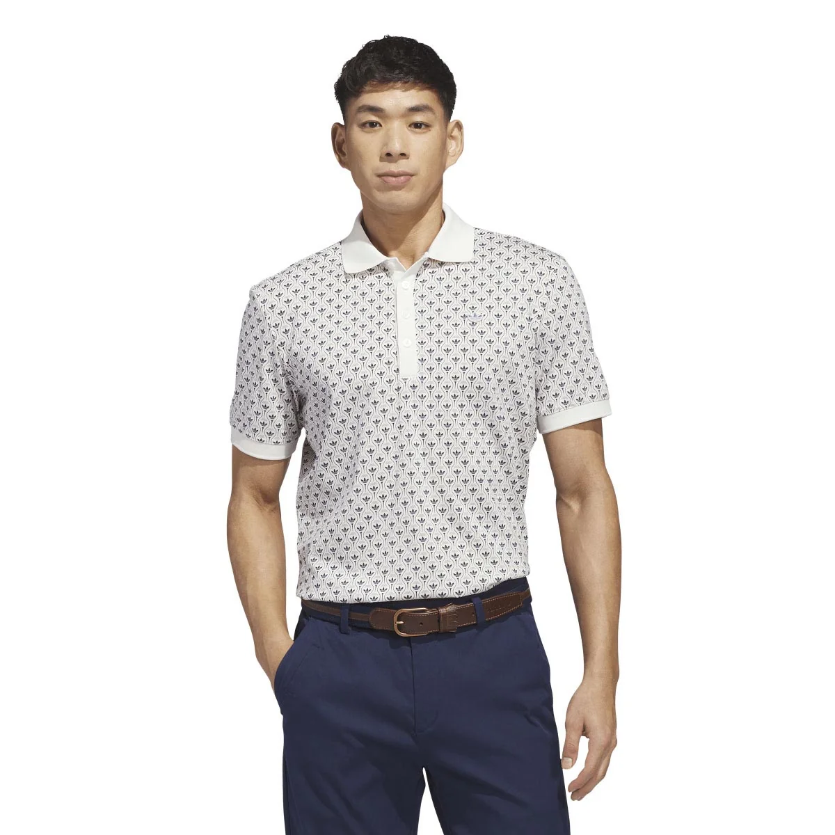 Adidas Men's Originals All Over Trefoil Polo - Chalk White/Night Indigo - Image 2