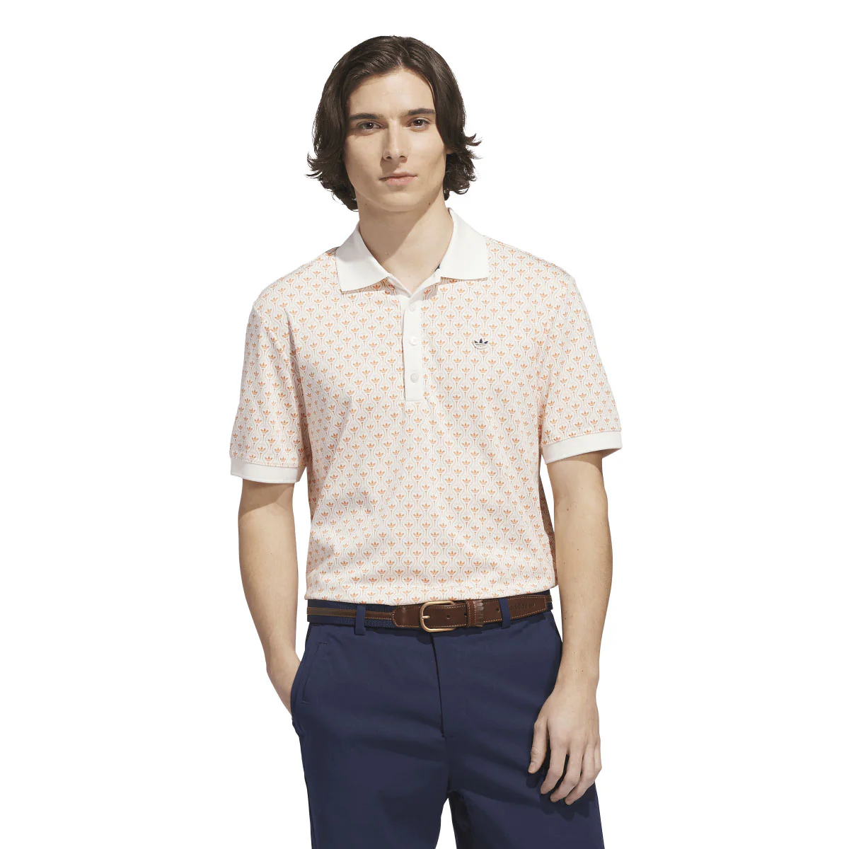 Adidas Men's Originals All Over Trefoil Polo - Chalk White/Dusky Orange - Image 2