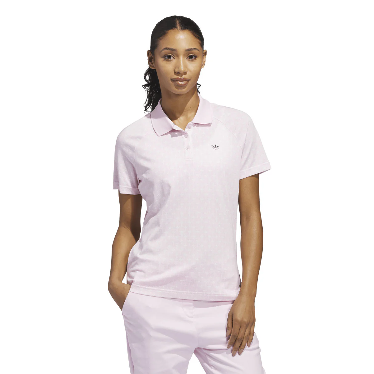 Adidas Women's All Over Trefoil Polo - Clear Pink - Image 2