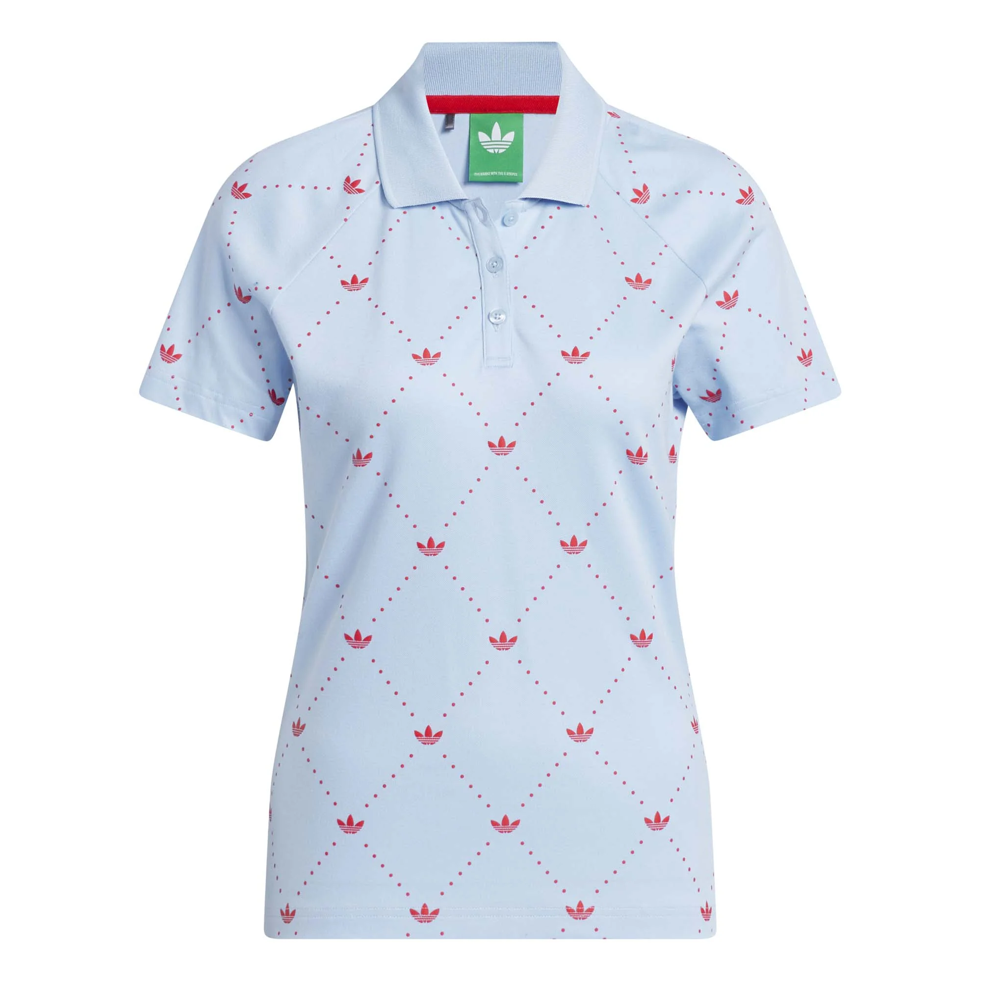 Adidas Women's Originals Printed Trefoil Polo Shirt - Clear Sky/Better Scarlet