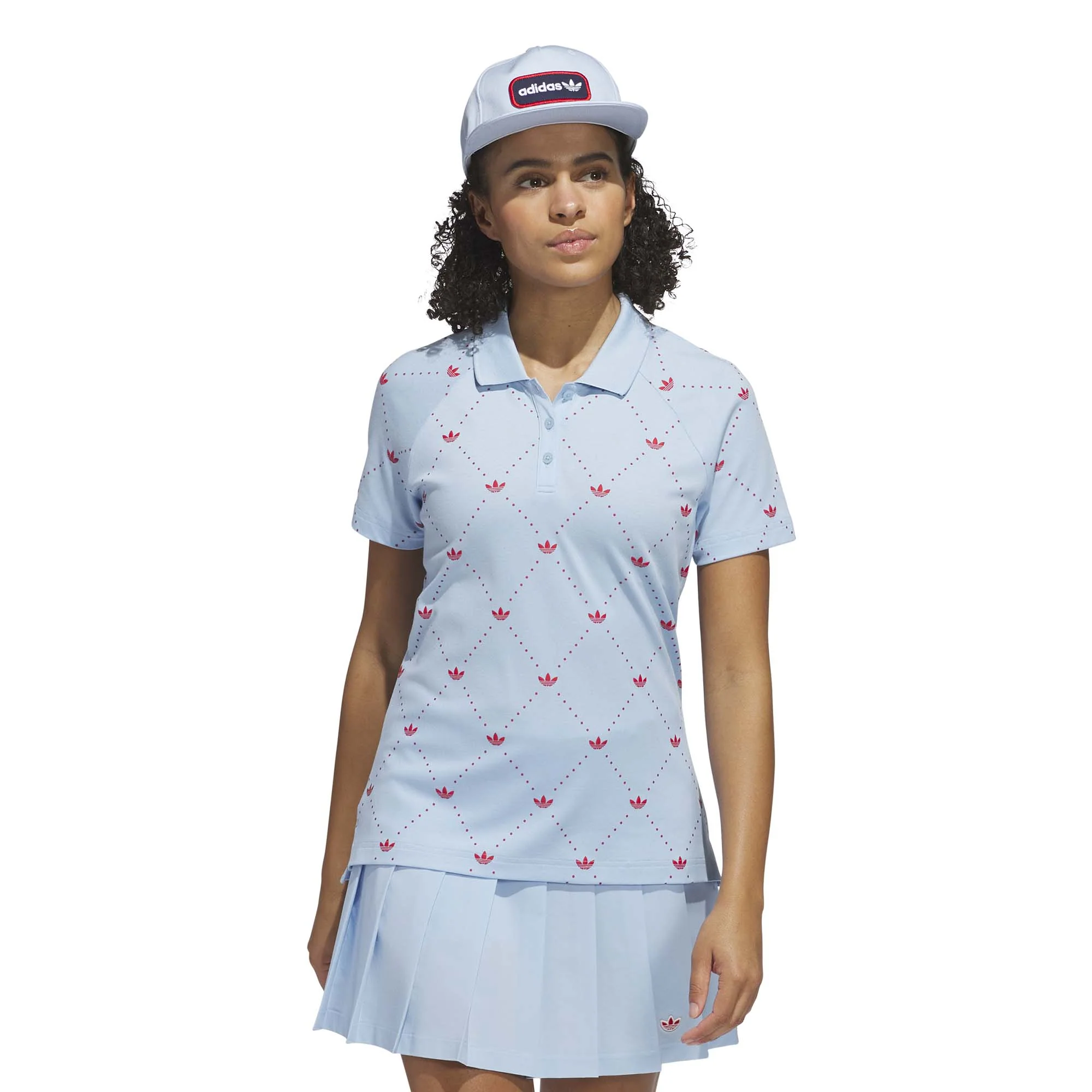 Adidas Women's Originals Printed Trefoil Polo Shirt - Clear Sky/Better Scarlet - Image 2