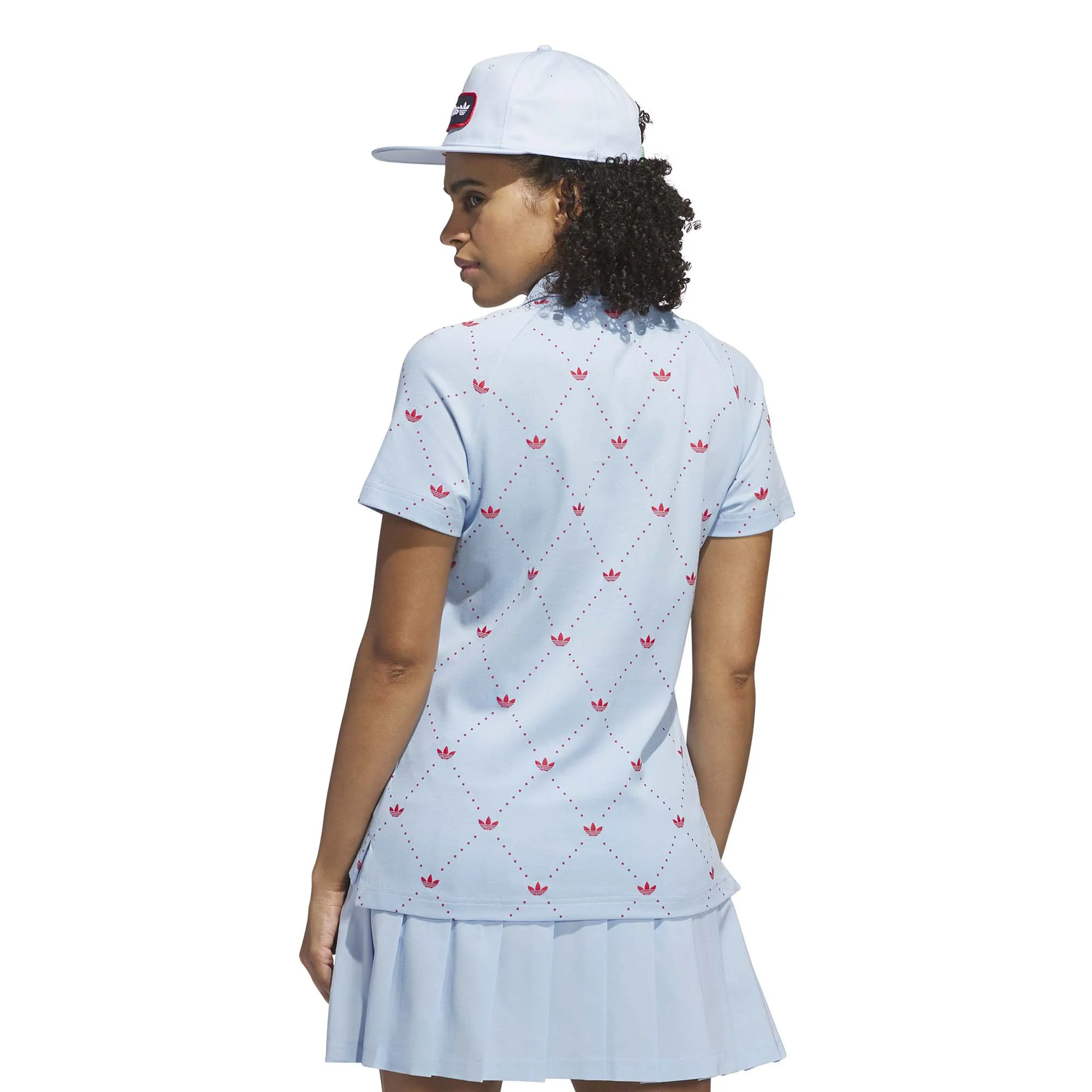 Adidas Women's Originals Printed Trefoil Polo Shirt - Clear Sky/Better Scarlet - Image 3