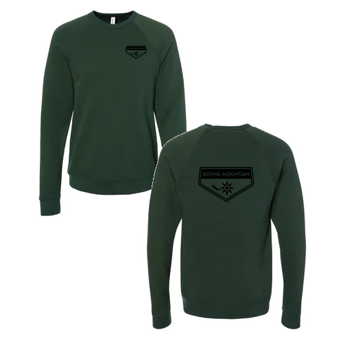 Boyne Mountain Adult Crewneck Black Chest and Back Logo Forest