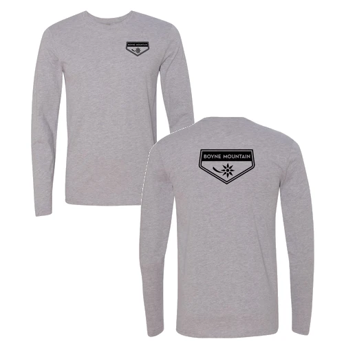 Boyne Mountain Adult Long Sleeve Black Chest and Back Logo Heather Grey