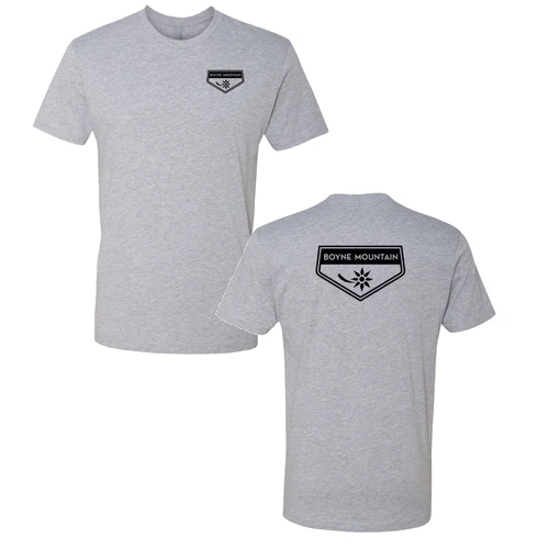 Boyne Mountain Adult T-Shirt Black Chest and Back Logo Heather Grey