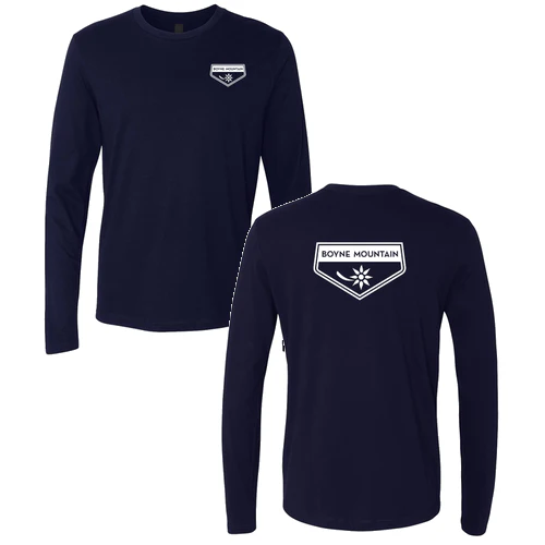 Boyne Mountain Adult Long Sleeve White Chest and Back Logo Midnight Navy