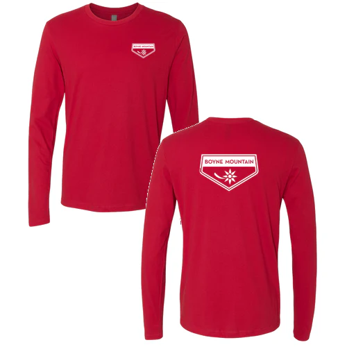 Boyne Mountain Adult Long Sleeve White Chest and Back Logo Red
