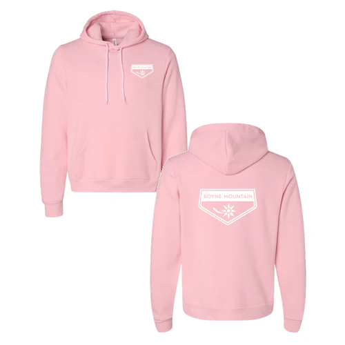 Boyne Mountain Adult Hoodie White Chest and Back Logo Pink