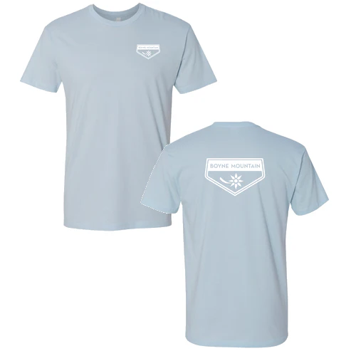 Boyne Mountain Adult T-Shirt White Chest and Back Logo Light Blue