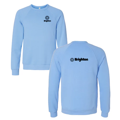 Brighton Adult Crewneck Black Chest and Back Logo Carolina Blue