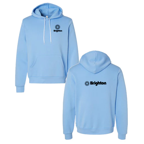 Brighton Adult Hoodie Black Chest and Back Logo Carolina Blue