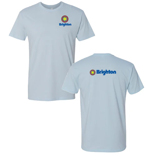 Brighton Adult T-Shirt Full Color Chest and Back Logo Light Blue