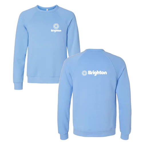 Brighton Adult Crewneck White Chest and Back Logo Carolina Blue