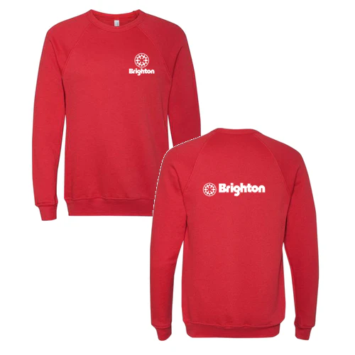 Brighton Adult Crewneck White Chest and Back Logo Red