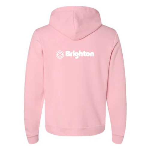 Brighton Adult Hoodie White Chest and Back Logo Pink - Image 4