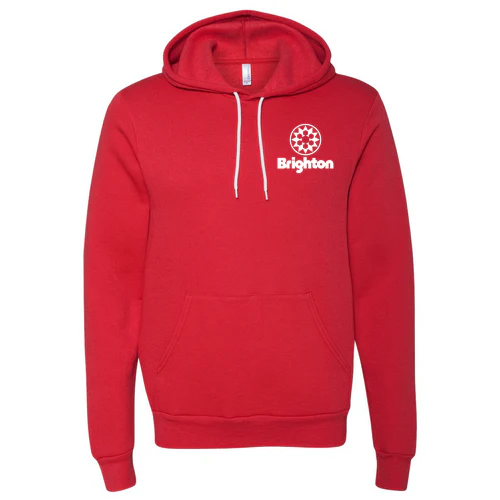 Brighton Adult Hoodie White Chest and Back Logo Red - Image 2