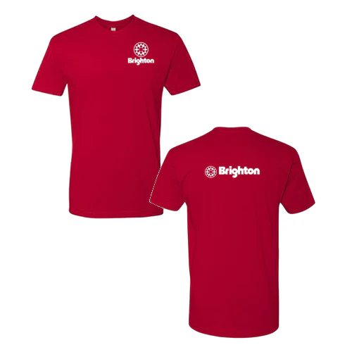 Brighton Adult T-Shirt White Chest and Back Logo Red