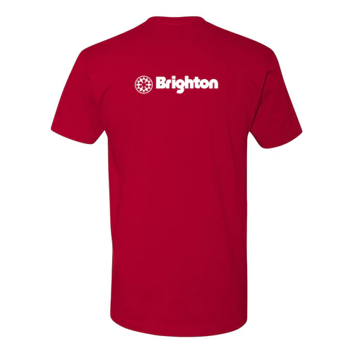 Brighton Adult T-Shirt White Chest and Back Logo Red - Image 4