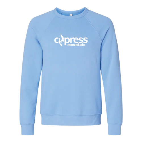 Cypress Adult Crewneck White Chest Logo Carolina Blue