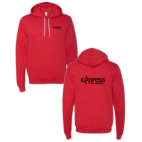 Cypress Adult Hoodie Black Chest and Back Logo Red
