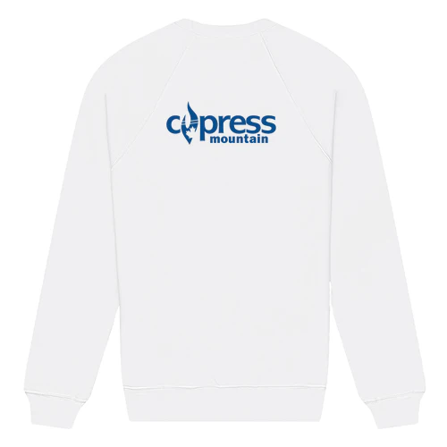 Cypress Adult Crewneck Blue Chest and Back Logo White - Image 4