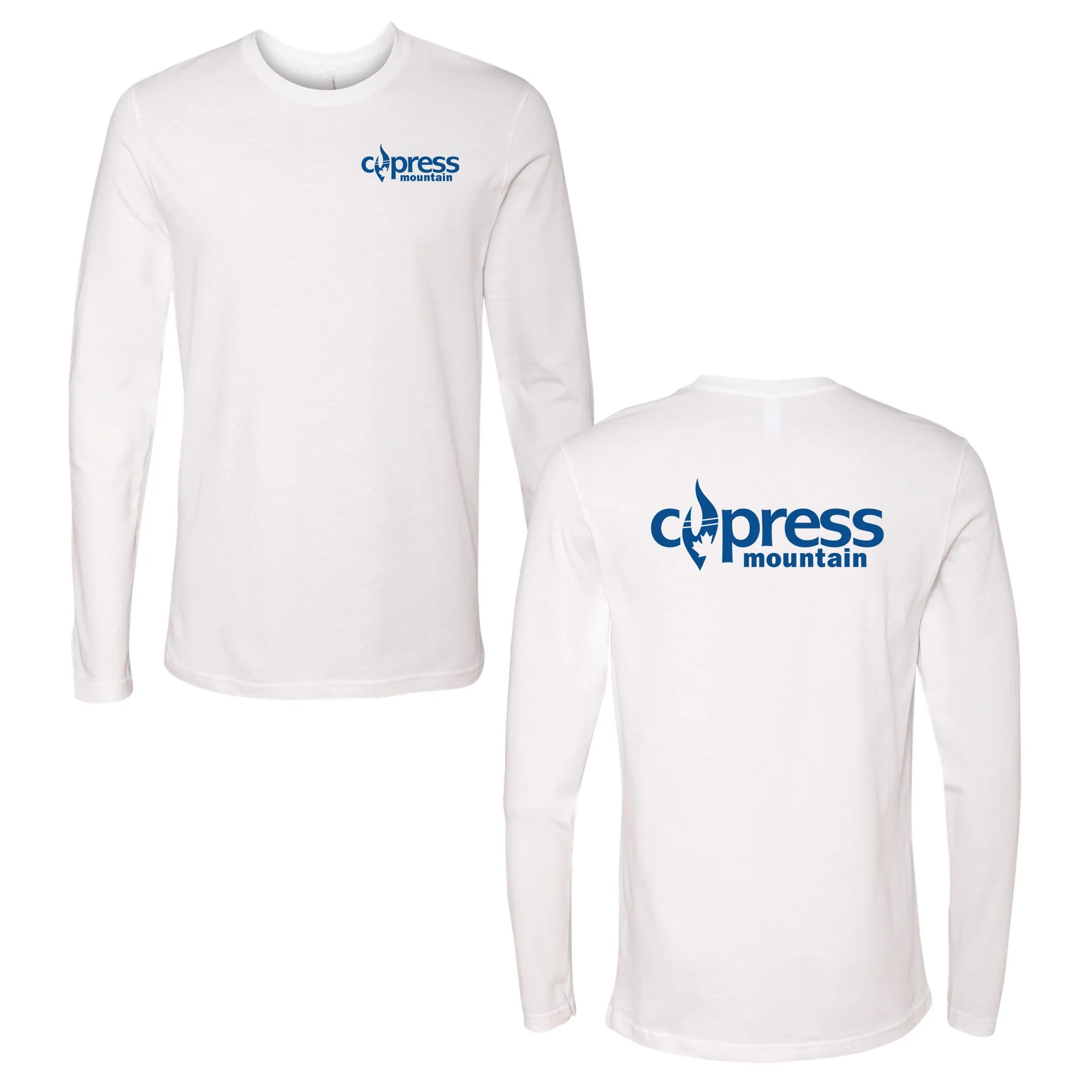Cypress Adult Long Sleeve Blue Chest and Back Logo White