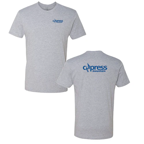 Cypress Adult T-Shirt Blue Chest and Back Logo Heather Grey