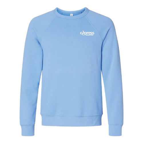 Cypress Adult Crewneck White Chest and Back Logo Carolina Blue - Image 2