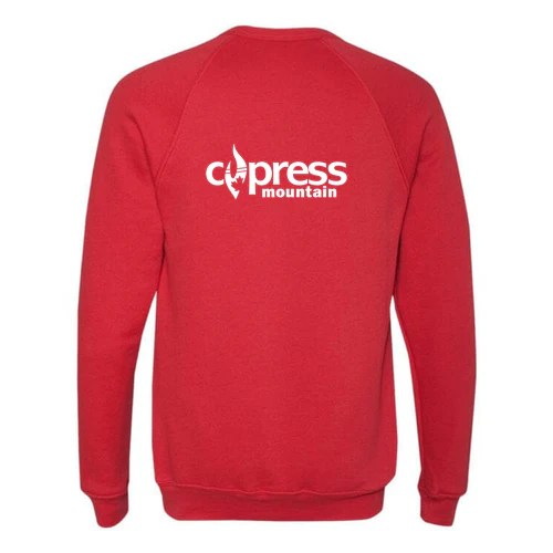 Cypress Adult Crewneck White Chest and Back Logo Red - Image 4