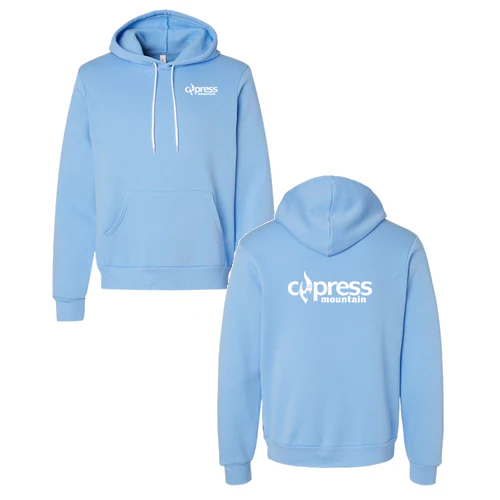Cypress Adult Hoodie White Chest and Back Logo Carolina Blue