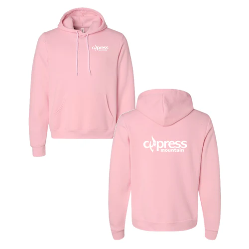 Cypress Adult Hoodie White Chest and Back Logo Pink
