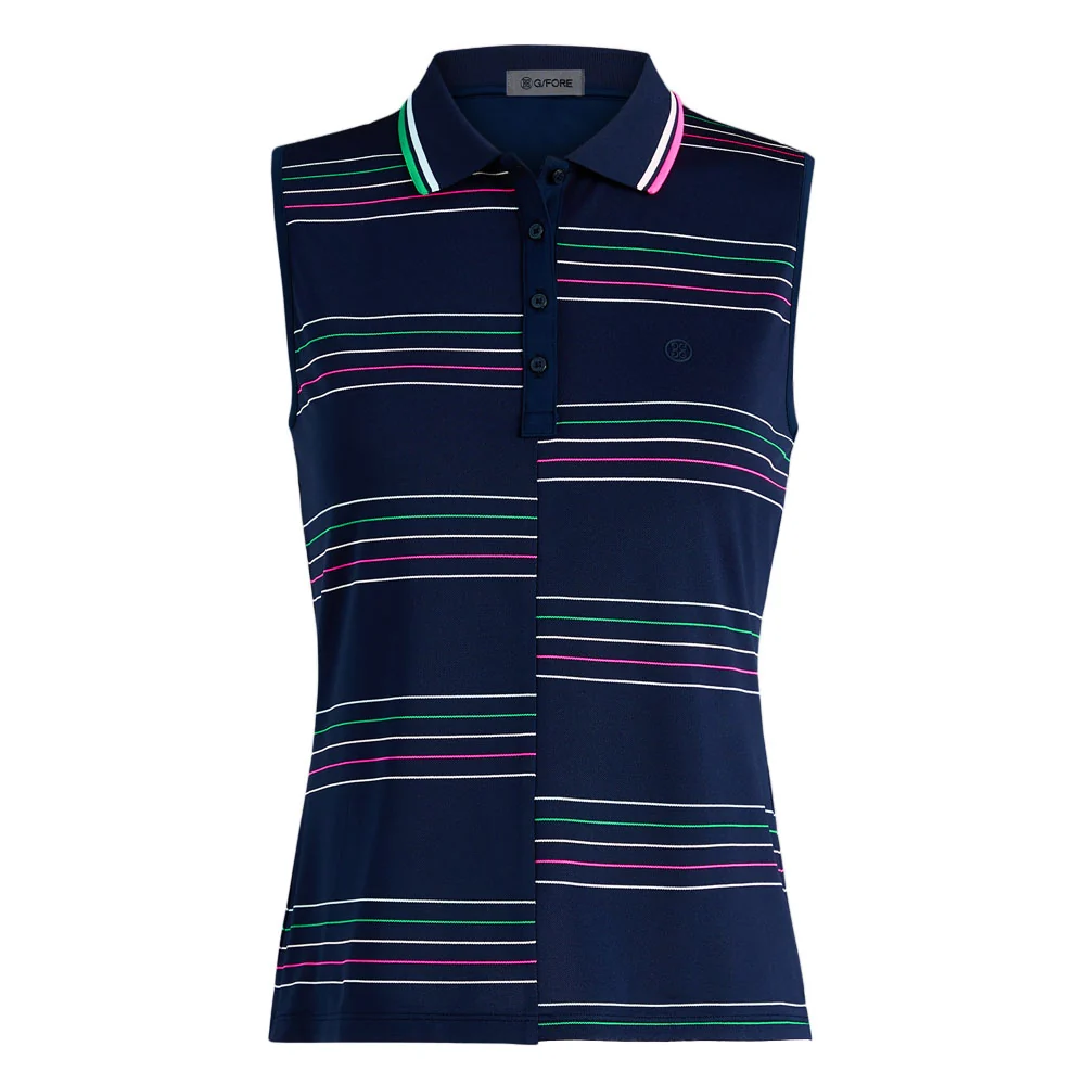 G/Fore Women's Offset Stripe Tech Pique Sleeveless Polo