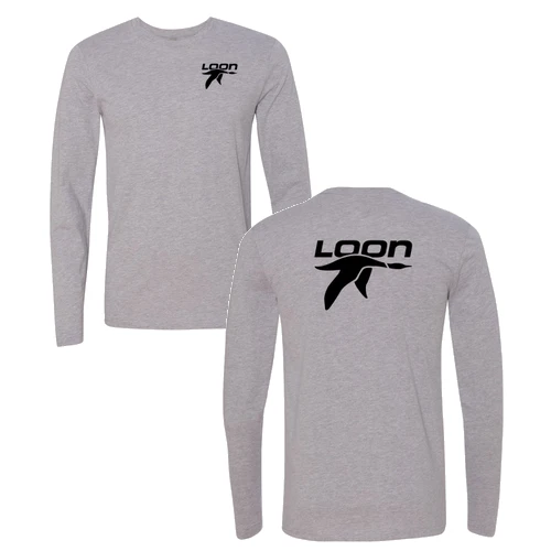 Loon Mountain Adult Long Sleeve Black Chest and Back Logo Heather Grey