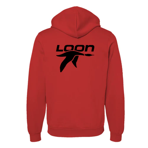 Loon Mountain Adult Hoodie Black Chest and Back Logo Red - Image 4