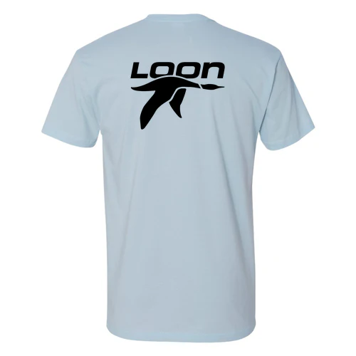 Loon Mountain Adult T-Shirt Black Chest and Back Logo Light Blue - Image 4