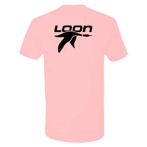 Loon Mountain Adult T-Shirt Black Chest and Back Logo Light Pink - Image 4