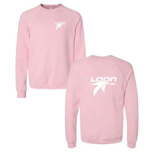 Loon Mountain Adult Crewneck White Chest and Back Logo Pink