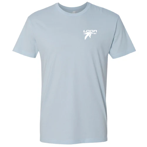 Loon Mountain Adult T-Shirt White Chest and Back Logo Light Blue - Image 2