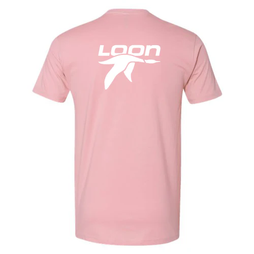 Loon Mountain Adult T-Shirt White Chest and Back Logo Light Pink - Image 4