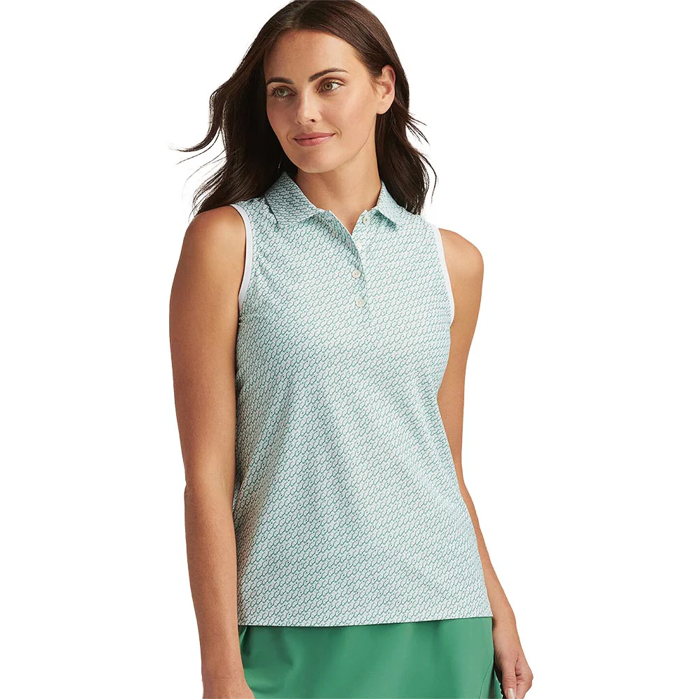 Peter Millar Women's Stepped Clubs Banded Sport Mesh Sleeveless Button Polo Shirt - Image 2