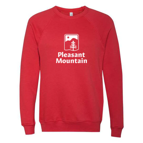 Pleasant Mountain Adult Crewneck White Chest Logo Red