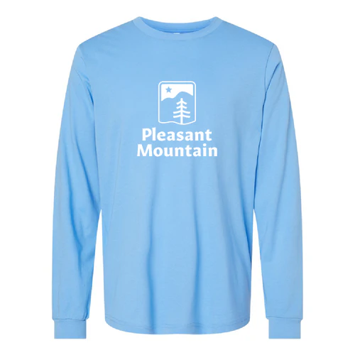 Pleasant Mountain Adult Long Sleeve White Chest Logo Carolina Blue