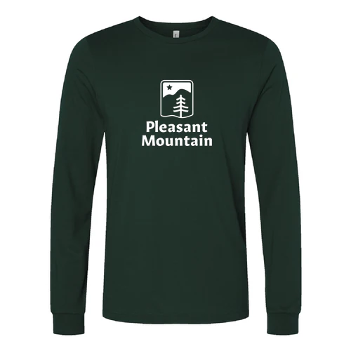 Pleasant Mountain Adult Long Sleeve White Chest Logo Forest